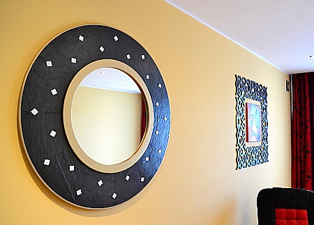 Oglinda decorativa de lux, de perete, rotunda 90cm, din MDF placat, Kingaroma, Ardezie Black [3]