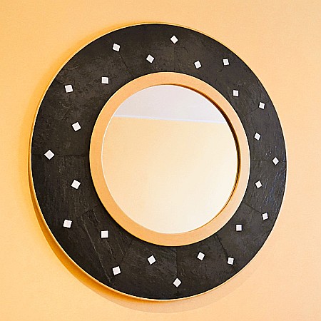 Decorațiuni & Cadouri - Oglinda decorativa de lux, de perete, rotunda 90cm, din MDF placat, Kingaroma, Ardezie Black