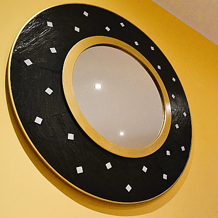 Oglinda decorativa de lux, de perete, rotunda 90cm, din MDF placat, Kingaroma, Ardezie Black [1]