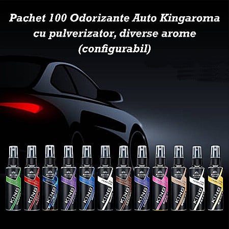Odorizante auto cu pulverizator - Pachet 100 Odorizante auto Kingaroma, Diverse arome, 100 x 50 ml