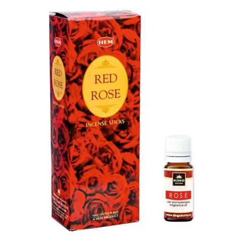 Pachet Bețisoare Parfumate HEM + Ulei Parfumat Aromaterapie - betisoare-parfumate-hem-red-rose-ulei-aromaterapie-rose-king-aroma-pachet