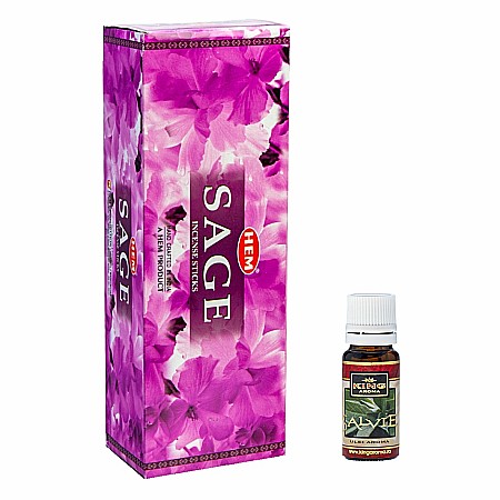 Betisoare Parfumate & Ulei Aromaterapie - Pachet 120 betisoare parfumate HEM Salvie si Ulei aromaterapie Salvie Kingaroma, 10 ml