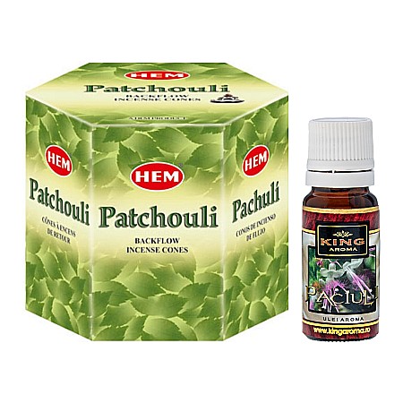 Conuri Backlow & Ulei Aromaterapie - Pachet 40 Conuri parfumate Backflow HEM Paciuli si Ulei aromaterapie Paciuli Kingaroma, 10 ml