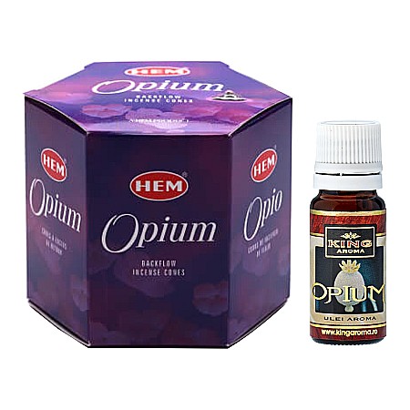 Conuri Backlow & Ulei Aromaterapie - Pachet 40 Conuri parfumate Backflow HEM Opium si Ulei aromaterapie Opium Kingaroma, 10 ml