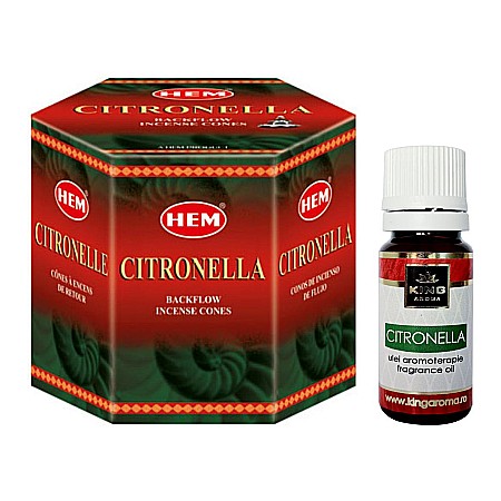 Conuri Backlow & Ulei Aromaterapie - Pachet 40 Conuri parfumate Backflow HEM Citronella si Ulei aromaterapie Citronella Kingaroma, 10 ml