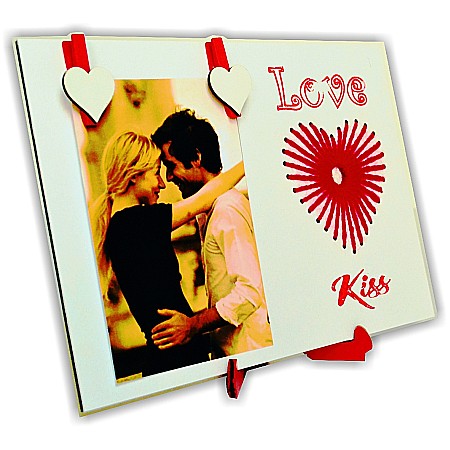 Decorațiuni & Cadouri - Ramă foto albă Inimă cusută