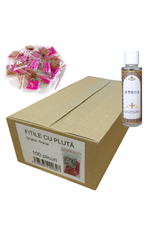 Consumabile Ritualice - Set 100 pliculete Fitile cu pluta pt candela si Ulei parfumat pt candela KING Aroma ATHOS, 50 ml