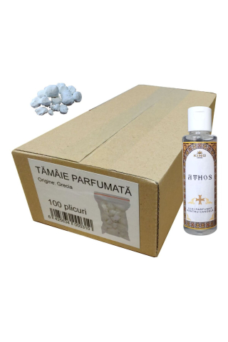 Consumabile Ritualice - Set 100 pliculete Tamaie parfumata si Ulei parfumat pt candela KING Aroma ATHOS, 50 ml