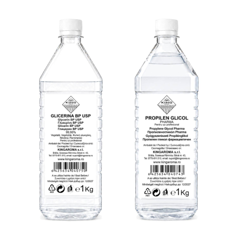 Set Propilen glicol USP 1kg + Glicerină vegetală 1kg – PG VG, uz cosmetic, DIY, formulări lichide | King Aroma