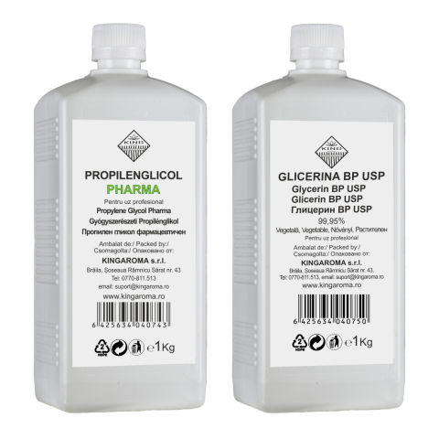 AMBALAJE & MATERII PRIME - Set Propilenglicol (PG) Pharma Kingaroma 1Kg si Glicerina Vegetala (VG) 99, 95% BP USP Kingaroma 1 Kg pentru uz tehnic/alimentar/cosmetic