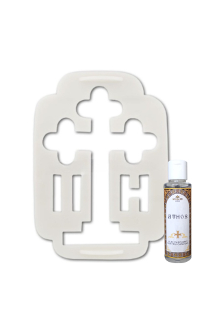 Consumabile Ritualice - Tipar pentru coliva, Cruce, 14 X 20 cm si Ulei parfumat pt candela KING Aroma ATHOS, 50 ml