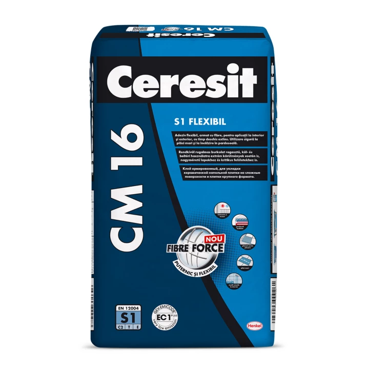 Adeziv super flexibil S1 pentru klinker, caramida aparenta si piatra naturala Ceresit CM 16, interior/exterior, 25 kg [1]