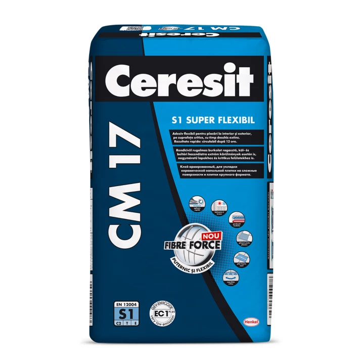 Chit si adeziv - Adeziv super flexibil S1 pentru klinker, caramida aparenta si piatra naturala Ceresit CM 17, interior/exterior, 25 kg