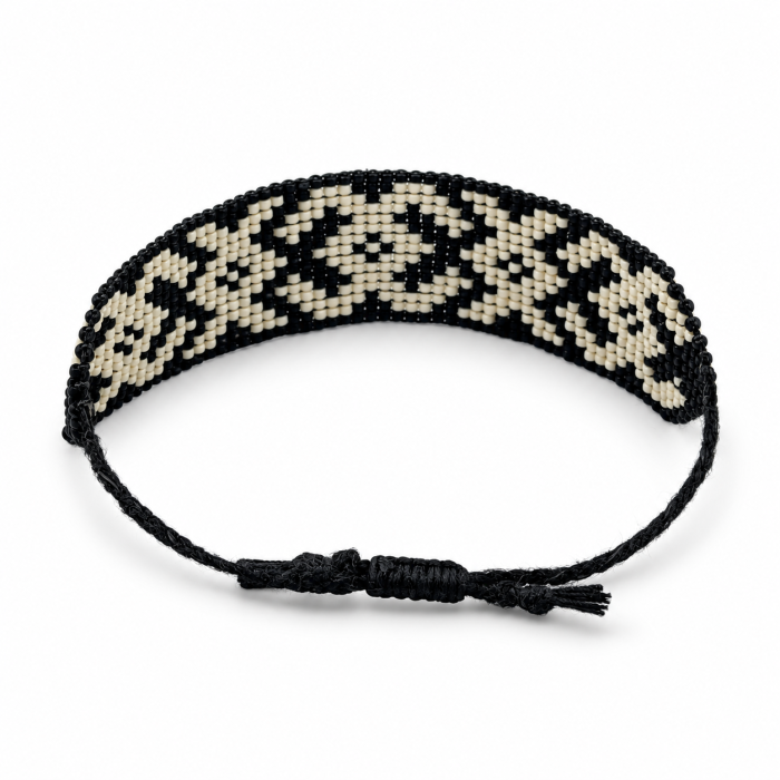 Brățară handmade cu mărgele TOHO, model geometric alb-negru, reglabilă [3]