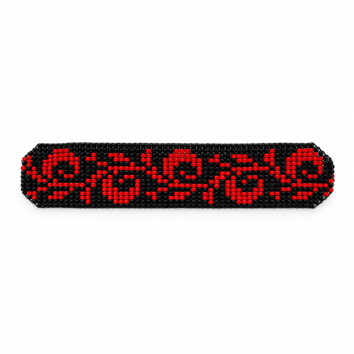 Brățară handmade din mărgele TOHO, negru și roșu, model floral, reglabilă [4]