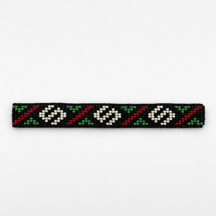 Brățară handmade din mărgele TOHO, model geometric, negru-roșu-verde-alb, reglabilă [4]