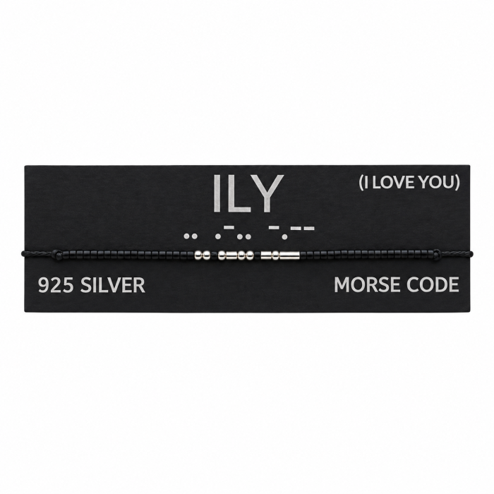 Brățară " ILY " (I love you) în cod Morse – Argint 925 și mărgele negre, reglabilă [2]