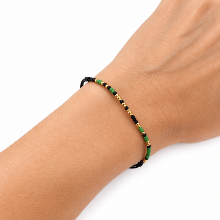 Brățară " Soul Sister " în cod Morse – handmade cu mărgele TOHO aurii, verzi și negre, reglabilă [3]