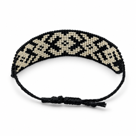 Brățară handmade cu mărgele TOHO, model geometric alb-negru, reglabilă [2]