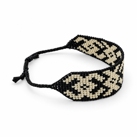Brățară handmade cu mărgele TOHO, model geometric alb-negru, reglabilă [1]