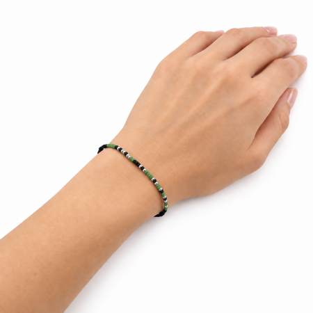 Brățară „ Carpe Diem ” în Cod Morse cu mărgele TOHO – verde, negru și argintiu, handmade, reglabilă [2]