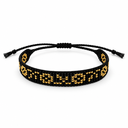 Țesută manual - Brățară handmade TOHO, negru și auriu, model decorativ, reglabilă