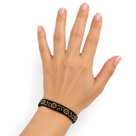 Brățară handmade TOHO, negru și auriu, model decorativ, reglabilă [3]