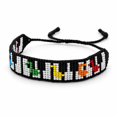 Țesută manual - Brățară handmade cu mărgele TOHO și note muzicale colorate – reglabilă