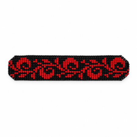 Brățară handmade din mărgele TOHO, negru și roșu, model floral, reglabilă [3]