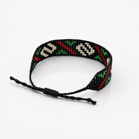 Brățară handmade din mărgele TOHO, model geometric, negru-roșu-verde-alb, reglabilă [1]