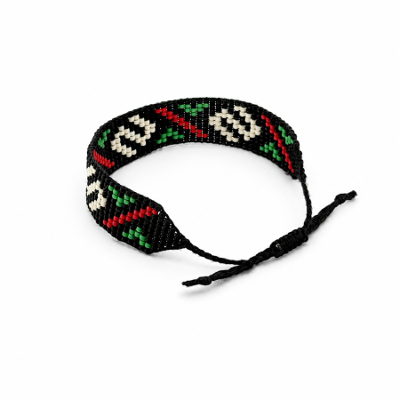 Brățară handmade din mărgele TOHO, model geometric, negru-roșu-verde-alb, reglabilă [2]