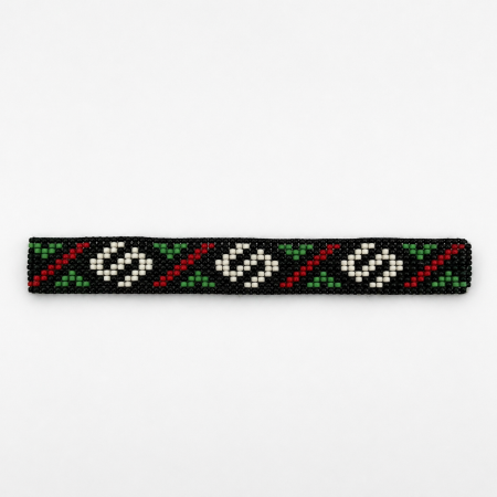Brățară handmade din mărgele TOHO, model geometric, negru-roșu-verde-alb, reglabilă [3]
