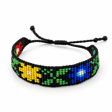 Țesută manual - Brățară handmade cu mărgele TOHO, model floral multicolor, reglabilă