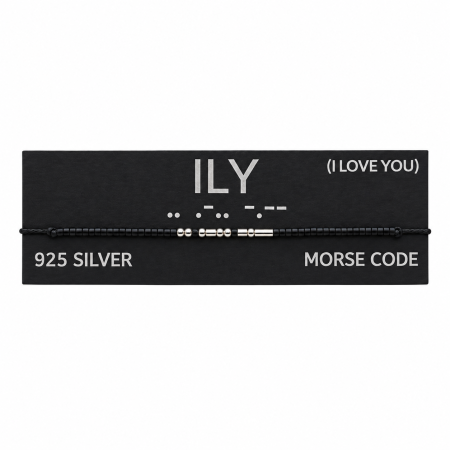 Brățară " ILY " (I love you) în cod Morse – Argint 925 și mărgele negre, reglabilă [1]