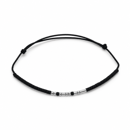 Cod Morse - Brățară " ILY " (I love you) în cod Morse – Argint 925 și mărgele negre, reglabilă