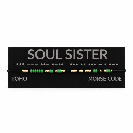Brățară " Soul Sister " în cod Morse – handmade cu mărgele TOHO aurii, verzi și negre, reglabilă [1]