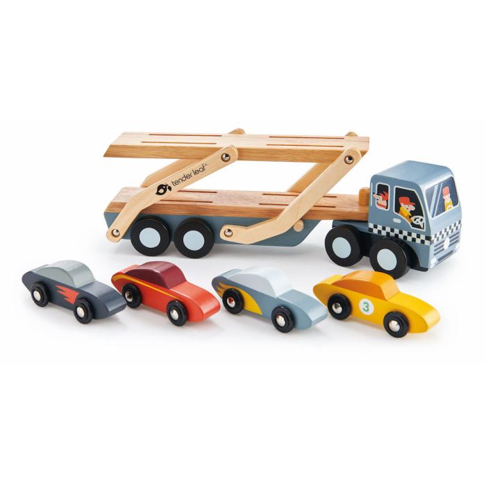 Transportator auto din lemn Tender Leaf Toys – Car Transporter – 5 piese [2]