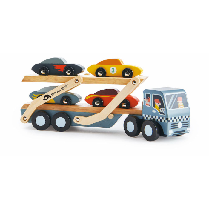 Transportator auto din lemn Tender Leaf Toys – Car Transporter – 5 piese [3]