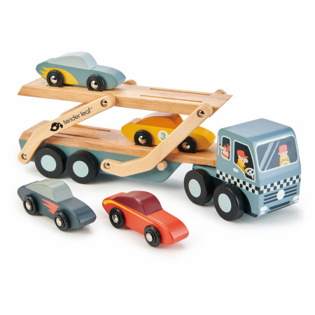 Produse - Transportatorul Auto Sport, din lemn premium - Car Transporter - 5 piese - Tender Leaf Toys