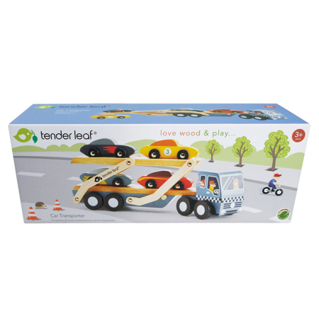 Transportator auto din lemn Tender Leaf Toys – Car Transporter – 5 piese [6]