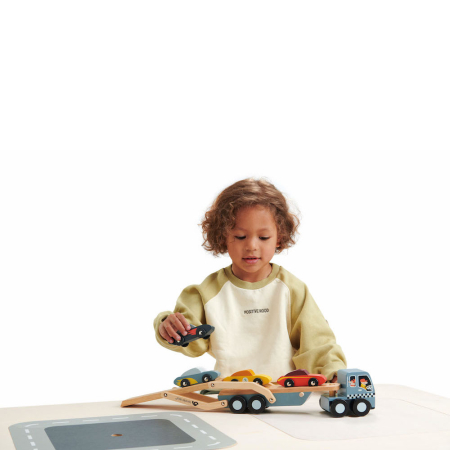 Transportator auto din lemn Tender Leaf Toys – Car Transporter – 5 piese [4]