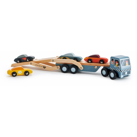 Transportator auto din lemn Tender Leaf Toys – Car Transporter – 5 piese [3]
