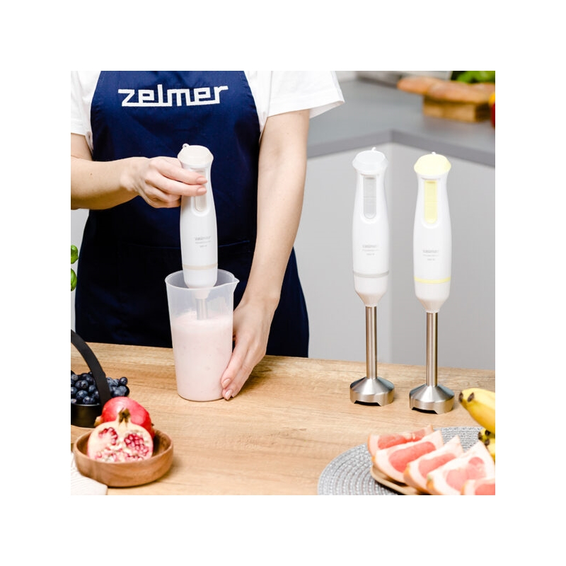 Blender de mana Zelmer ZHB4561S Pulsar Deluxe, 800 W, 2 lame inox, Turbo, Recipient 800 ml, Alb/Albastru [2]