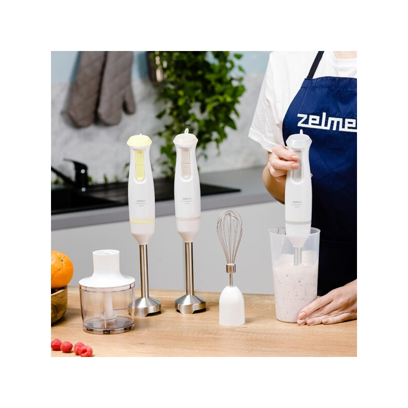 Blender de mana Zelmer ZHB4562I Pulsar Deluxe Max, 800 W, 2 lame inox, Picior inox, Recipient 800 ml, Tocator 450 ml, Tel, Design ergonomic, Alb/Crem [2]