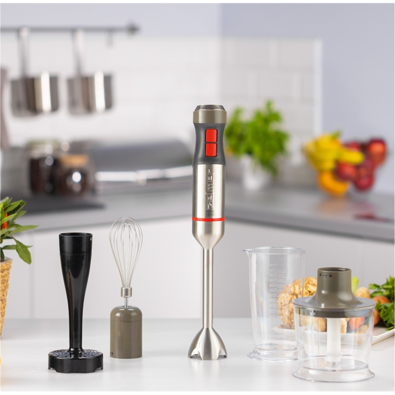 Blender vertical Zelmer ZHB4652 VARIO, 1400W, 4 lame, picior metalic, Functie TURBO, Dozator 700 ml, tocator 500 ml, gri/rosu [4]