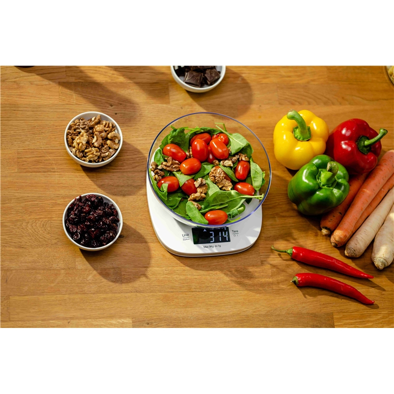 Cantar de bucatarie Zelmer ZKS1450, 1g - 5KG, display LCD, touch, functie tara, bol inclus, alb [4]