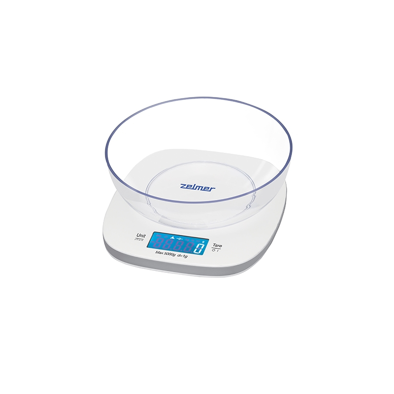 Cantar de bucatarie Zelmer ZKS1450, 1g - 5KG, display LCD, touch, functie tara, bol inclus, alb [1]