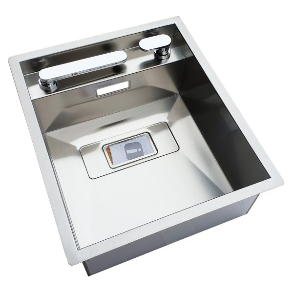 Chiuveta bucatarie inox CookingAid INVISIBLE 40R cu baterie telescopica integrata, capac scurgere invizibil, tocator sticla temperizata + accesorii montaj [5]