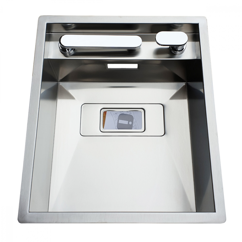 Chiuveta bucatarie inox CookingAid INVISIBLE 40R cu baterie telescopica integrata, capac scurgere invizibil, tocator sticla temperizata + accesorii montaj [6]