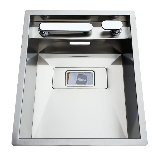 Chiuveta bucatarie inox CookingAid INVISIBLE 40R cu baterie telescopica integrata, capac scurgere invizibil, tocator sticla temperizata + accesorii montaj [2]